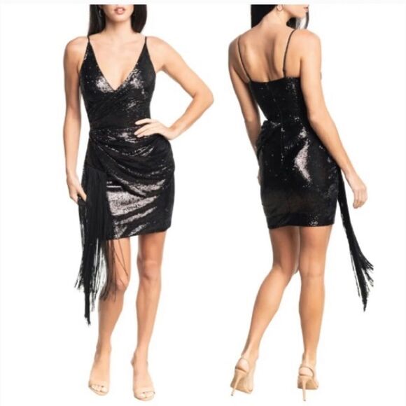 Dress the Population Alida Royal Blue Sequined fringe Mini Dress Sz 0-2 NWT - Picture 2 of 7